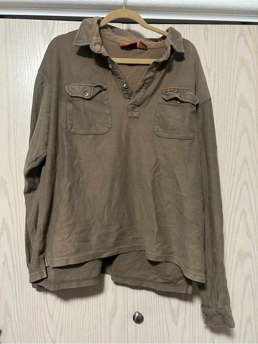 Jeep Men's Long Sleeve Polo Shirt in Olive Brown